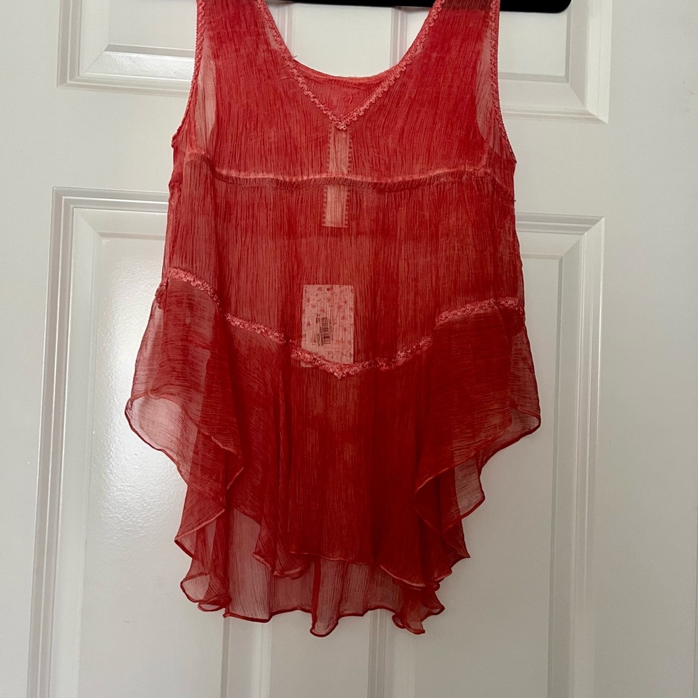 Free People New Romantics Vibrant Orange sheer Tank Top - Picture 3 of 3